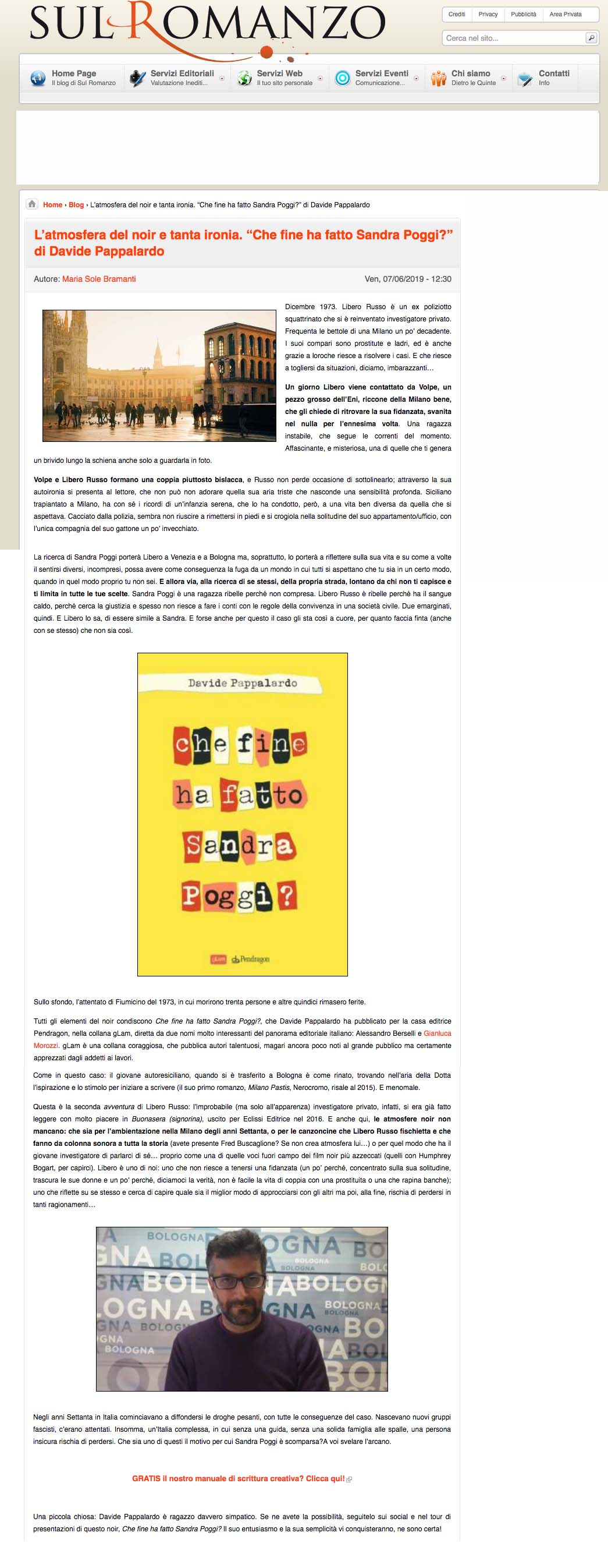 L´atmosfera del noir e tanta ironia. "Che fine ha fatto Sandra Poggi?" di Davide Pappalardo