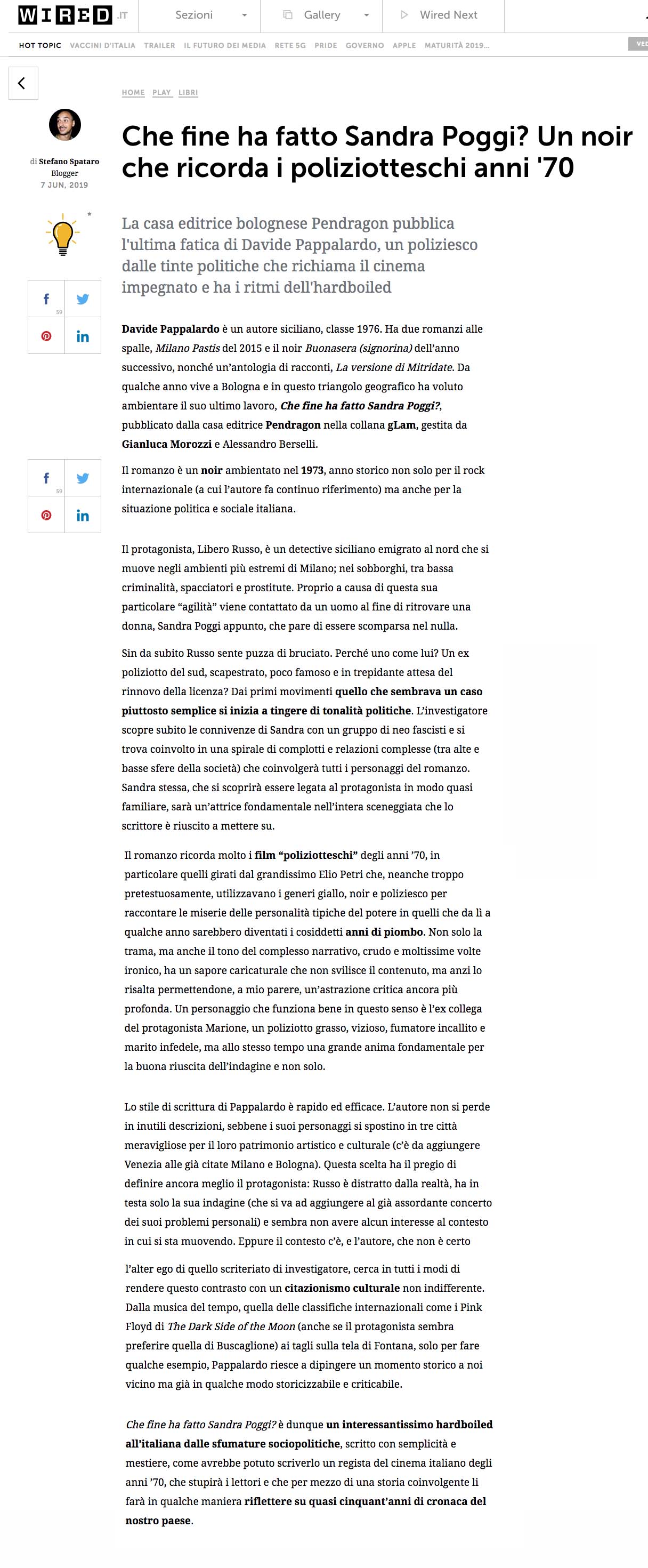 Che fine ha fatto Sandra Poggi? Un noir che ricorda i poliziotteschi anni 70