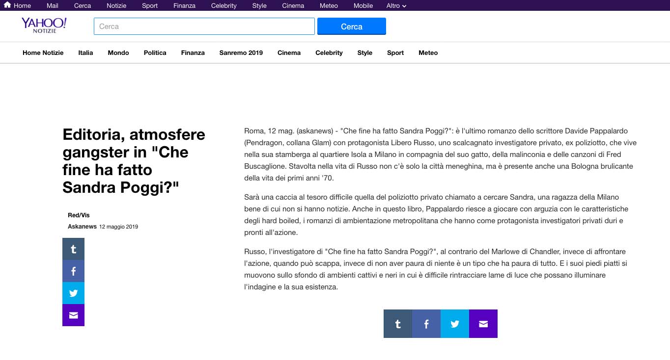 Editoria, atmosfere gangster in "Che fine ha fatto Sandra Poggi?