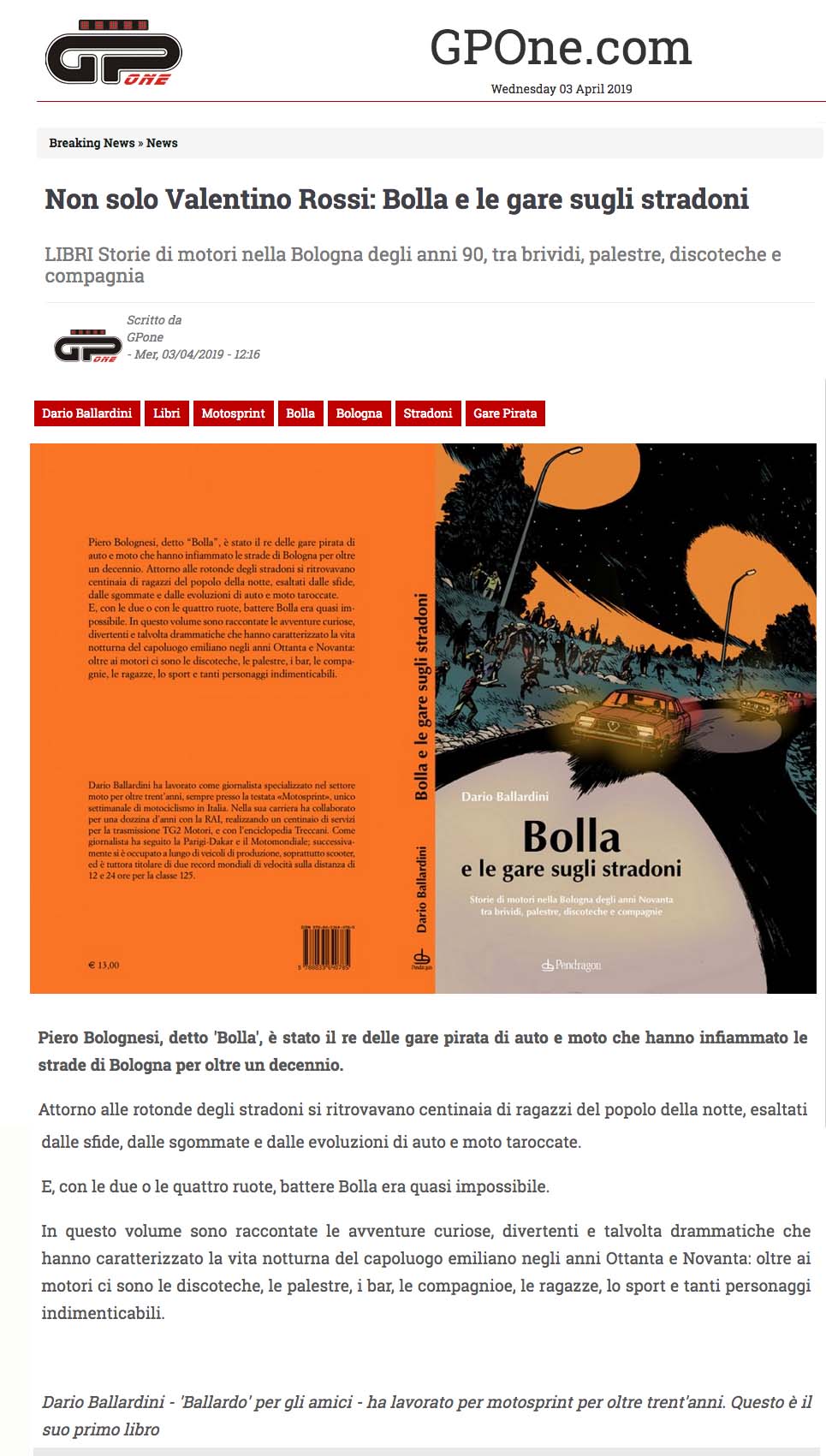 Bolla e le gare sugli stradoni