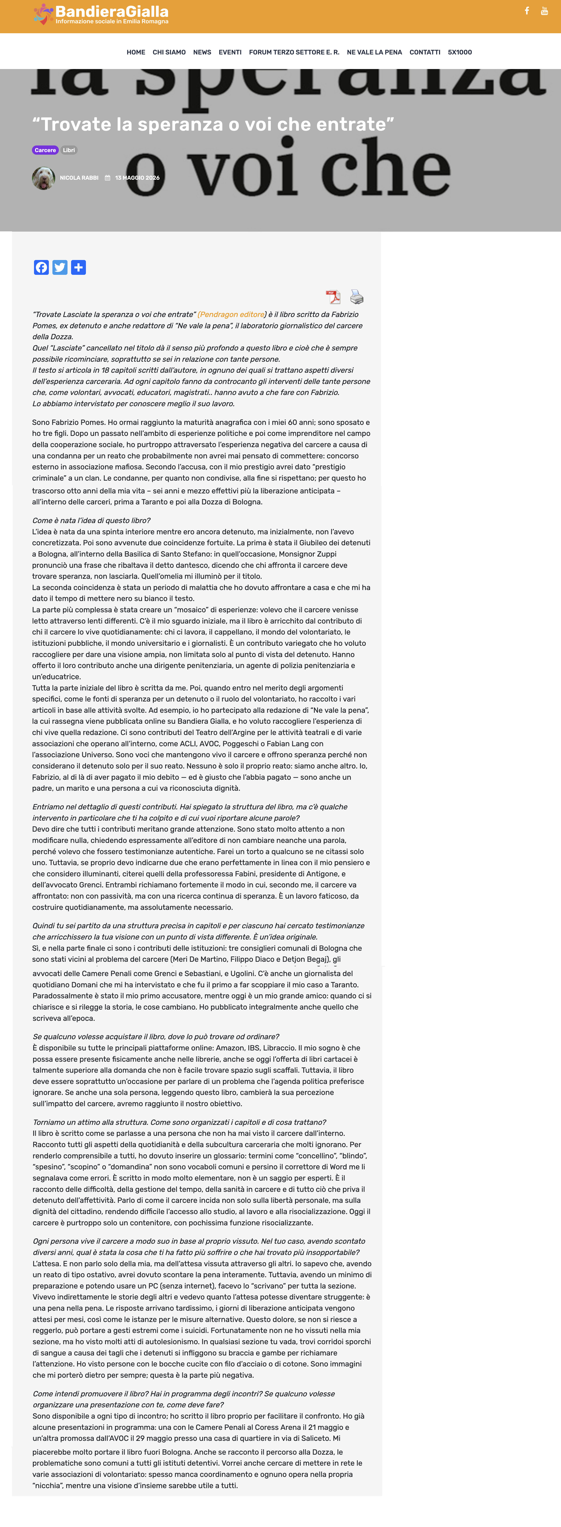 Trovate la speranza o voi che entrate