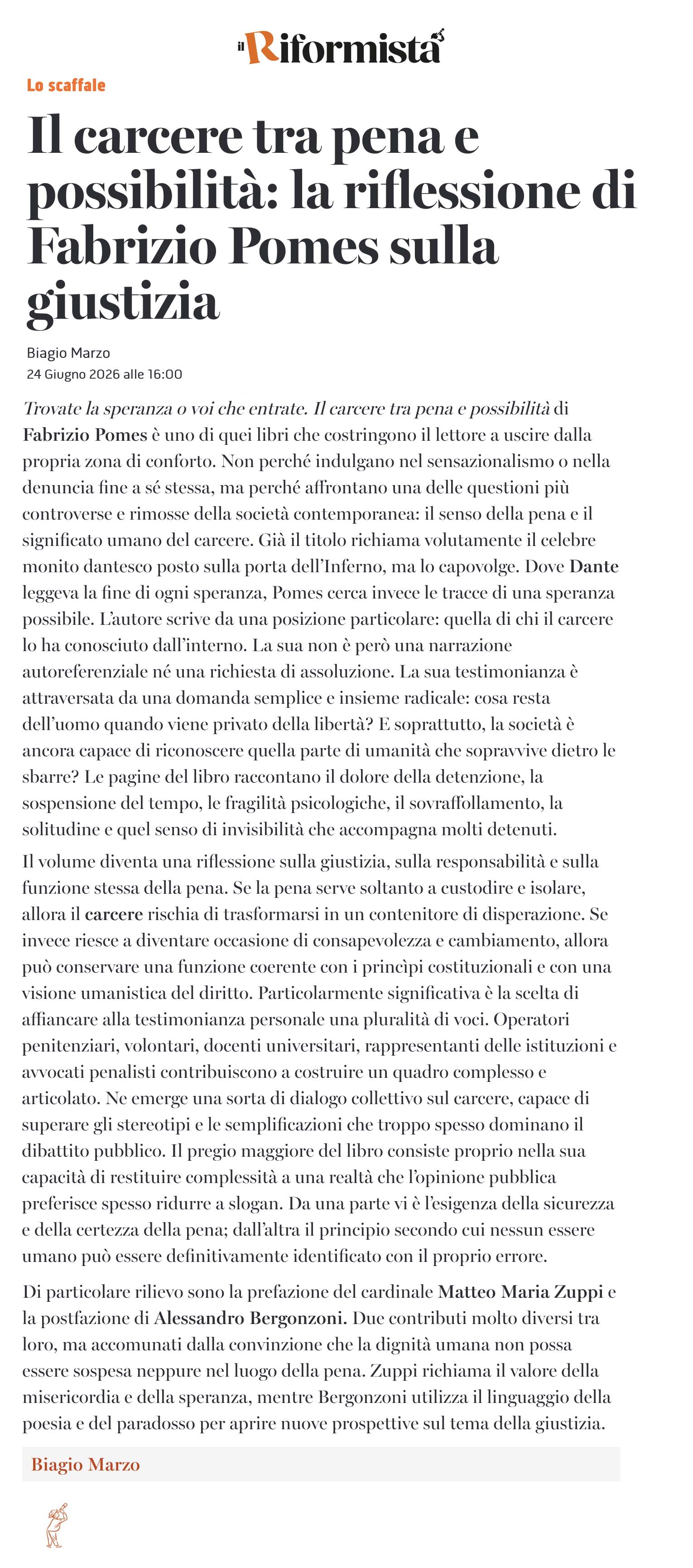 Trovate la speranza o voi che entrate