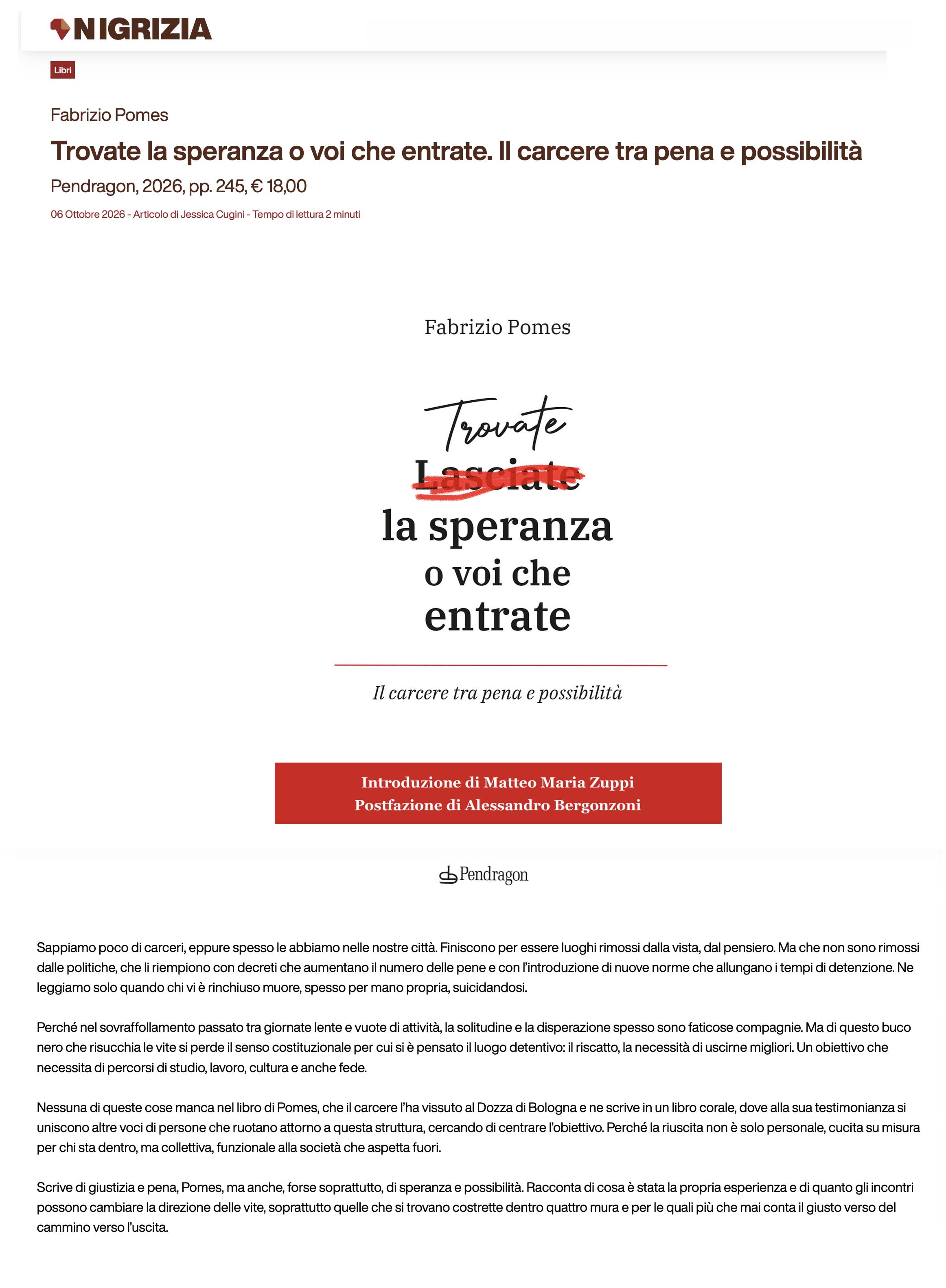 Trovate la speranza o voi che entrate