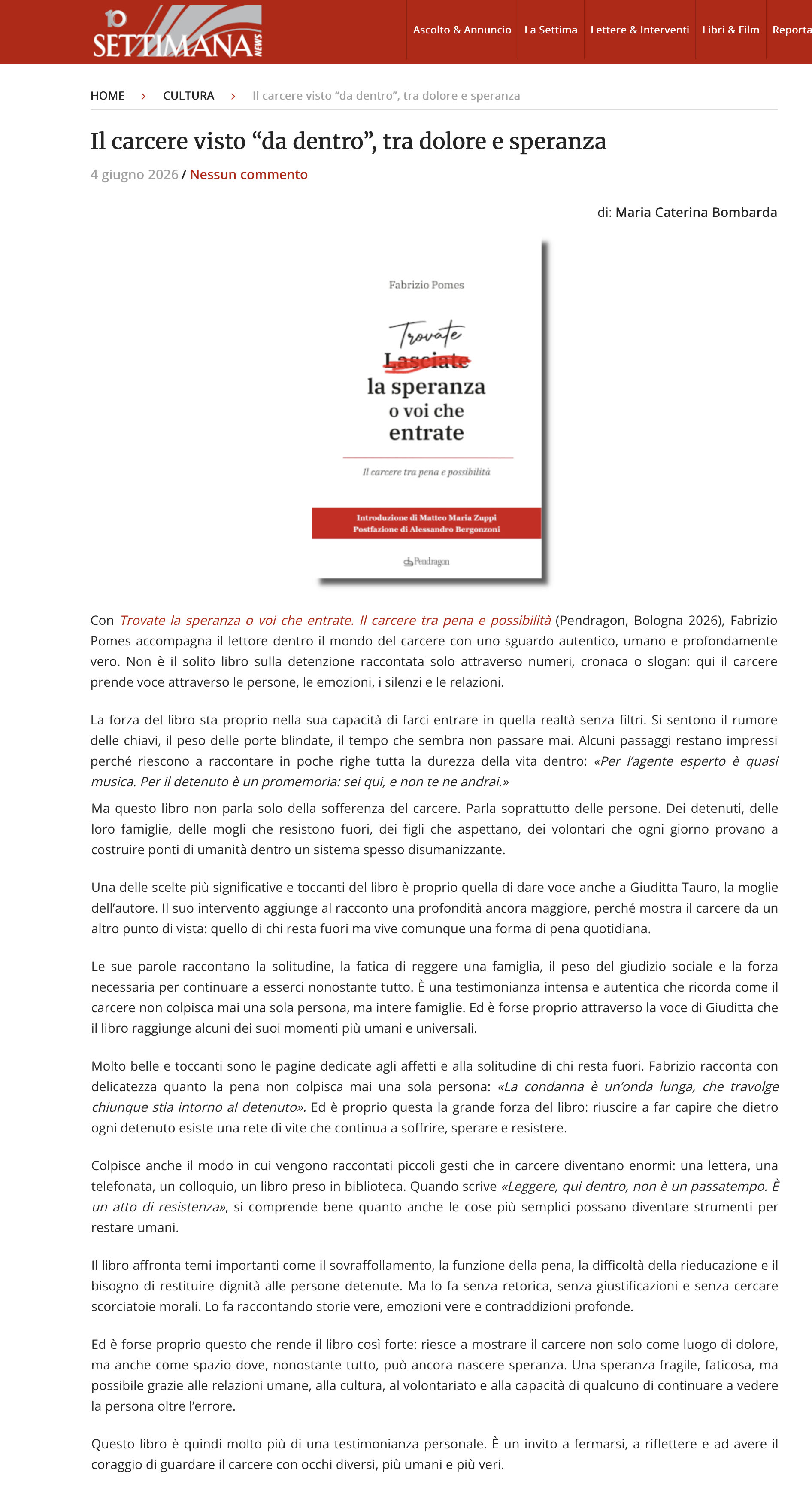 Trovate la speranza o voi che entrate